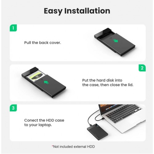 UGREEN 2.5" SATA HDD/SSD Enclosure USB 3.0 (Micro-B), 5Gbps, Tool-Free, UASP, for 7/9.5mm ?Black