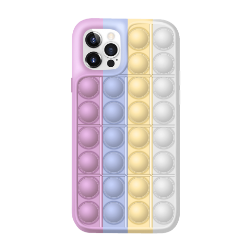 iPhone XR Colorful Bubble Soft Rainbow Silicon Pop It Phone Case (SWQ) Light pink, blue, yellow, white