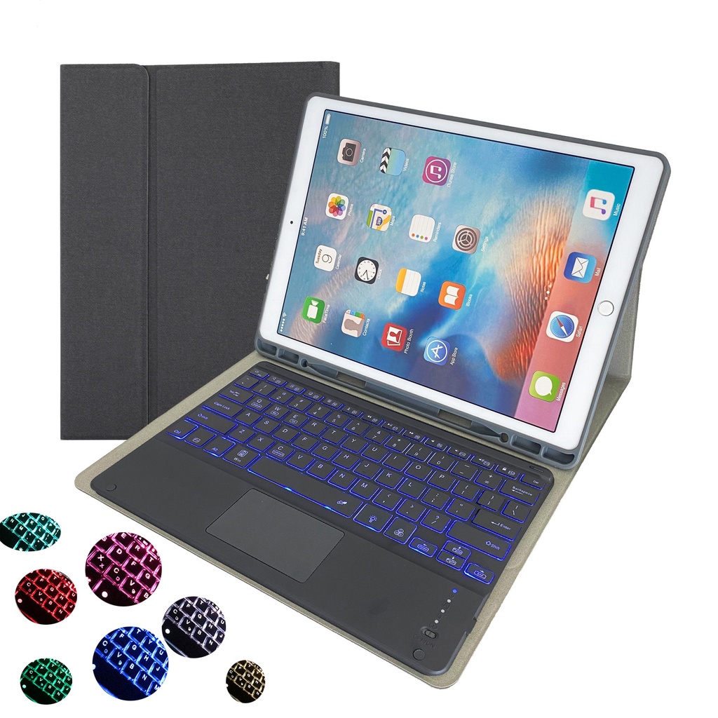 iPad Pro 12.9'' (2018/2020) Case | RK131T | TPU Tablet Cover with Pen Holder & Detachable Bluetooth Keyboard with Touchpad Backlight – Black