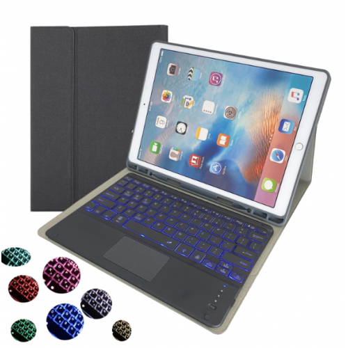 iPad Pro 12.9'' (2015/2017) Case | HK129T | TPU Tablet Cover with Pen Holder & Detachable Bluetooth Keyboard with Touchpad Backlight Pin Connectork – Black